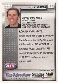 2003 Select The Advertiser-Sunday Mail AFL #19 Corey McKernan Back